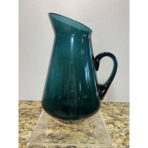 Kaj Franck Finland Teal Blue‎ Glass Pitcher Nuutajarvi Iittala Modern Minimalist